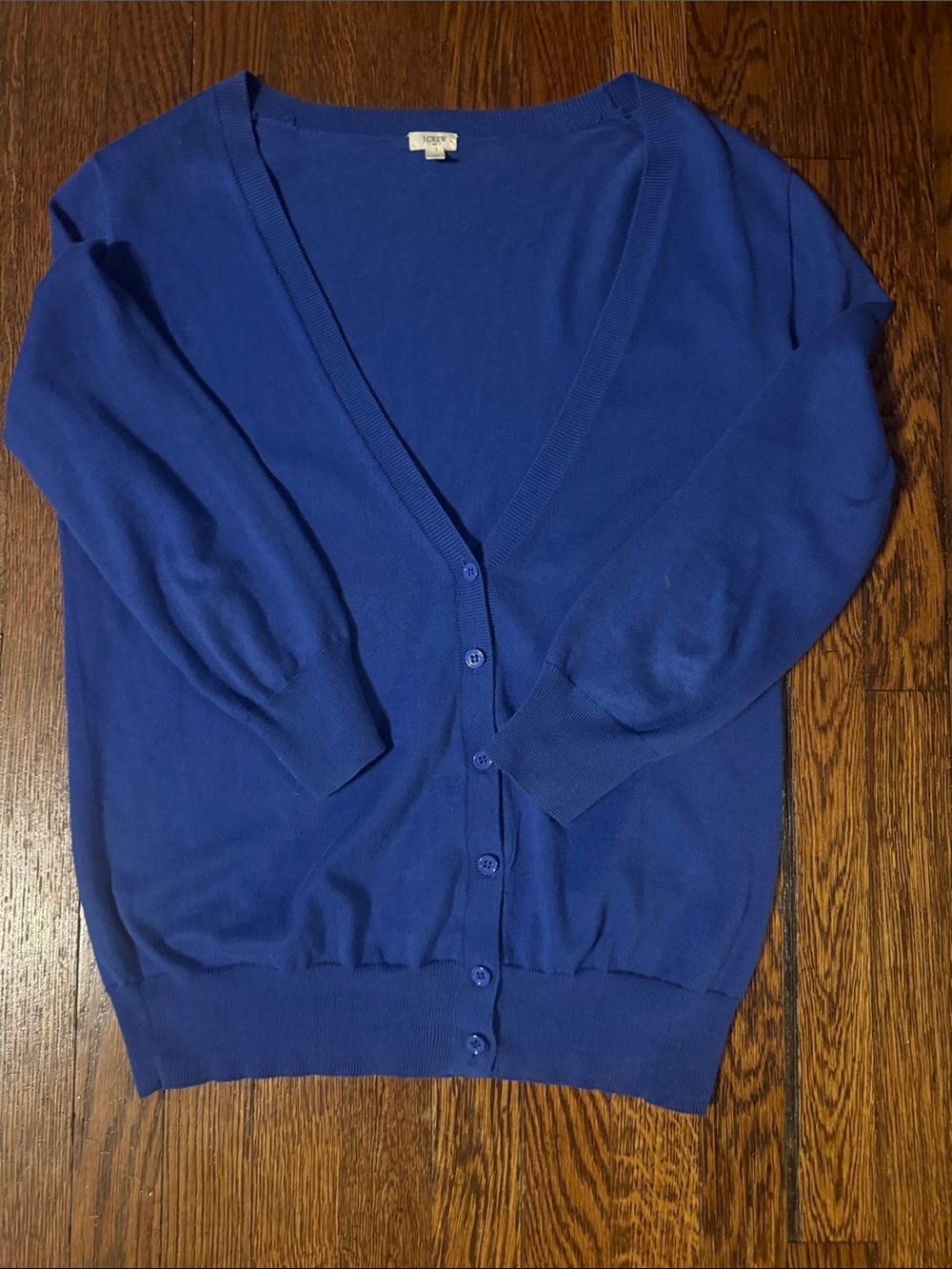 J. Crew Women's Blue V-Neck Button Cardigan